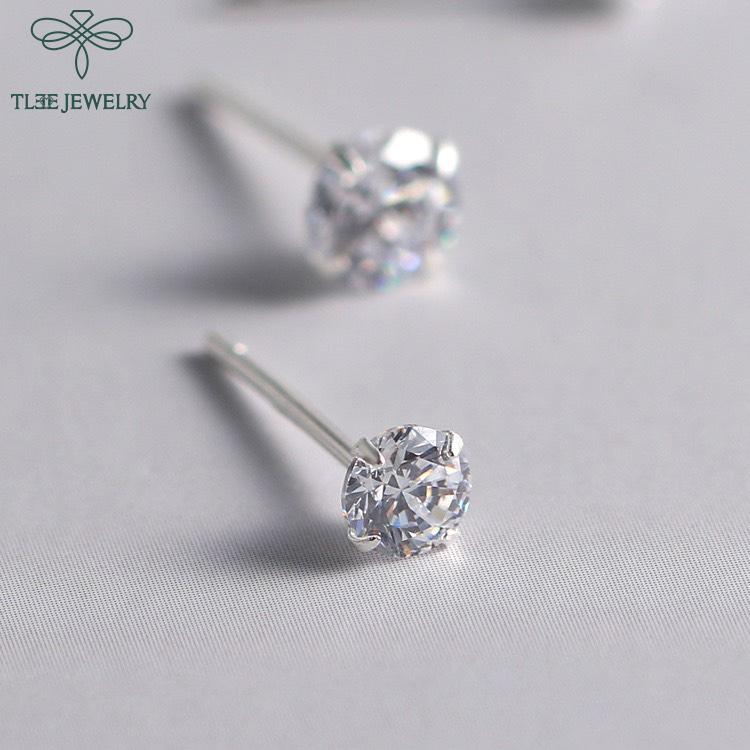Khuyên tai bạc nữ TLEE nụ đá nhiều size lấp lánh nhỏ xinh TLEE JEWELRY 1 ĐÔI B0206
