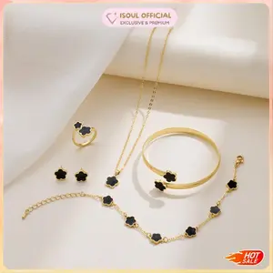 COD Set Kalung & Anting Gelang Cincin Wanita Korea Mutiara Elegan Wanita Titanium Anti Karat