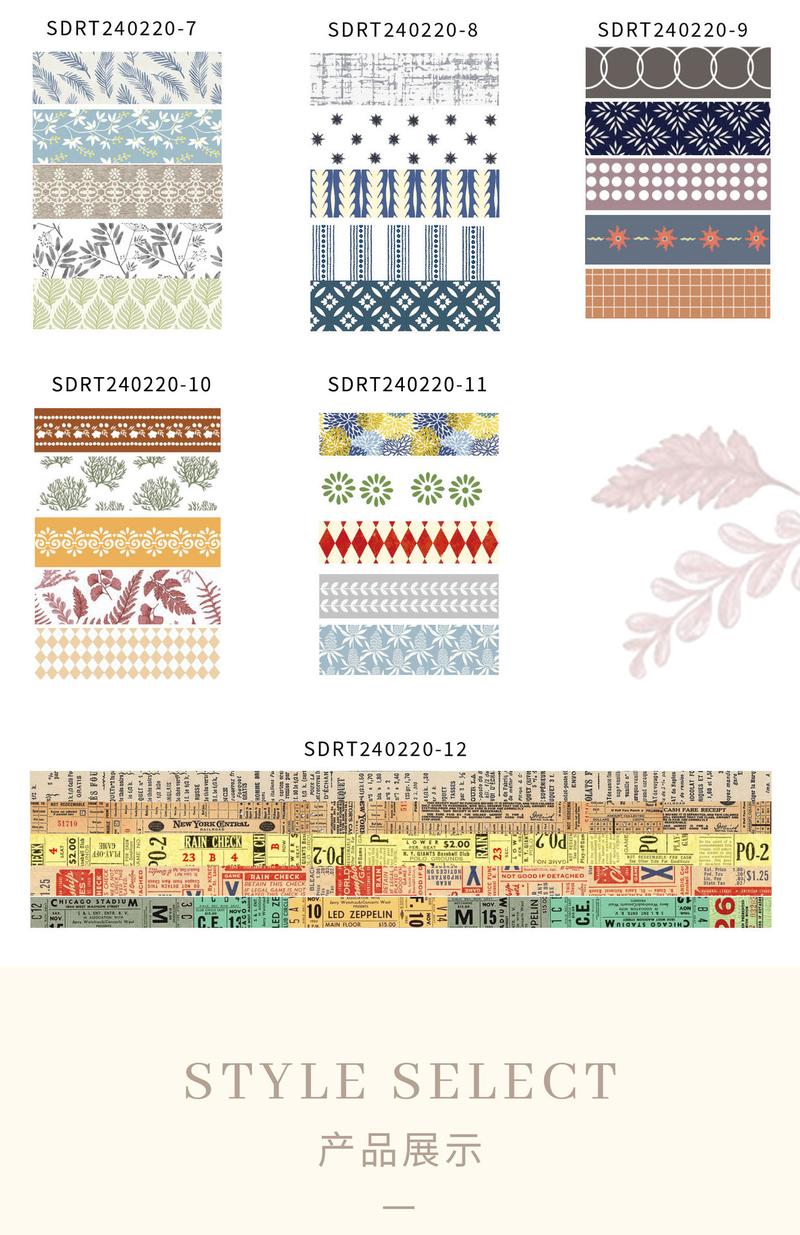 Product Introduction of [SG] Washi Tape Set For DIY Decorative 10mm x 2M x 5 Rolls Passing Time Series Washi Tape 3