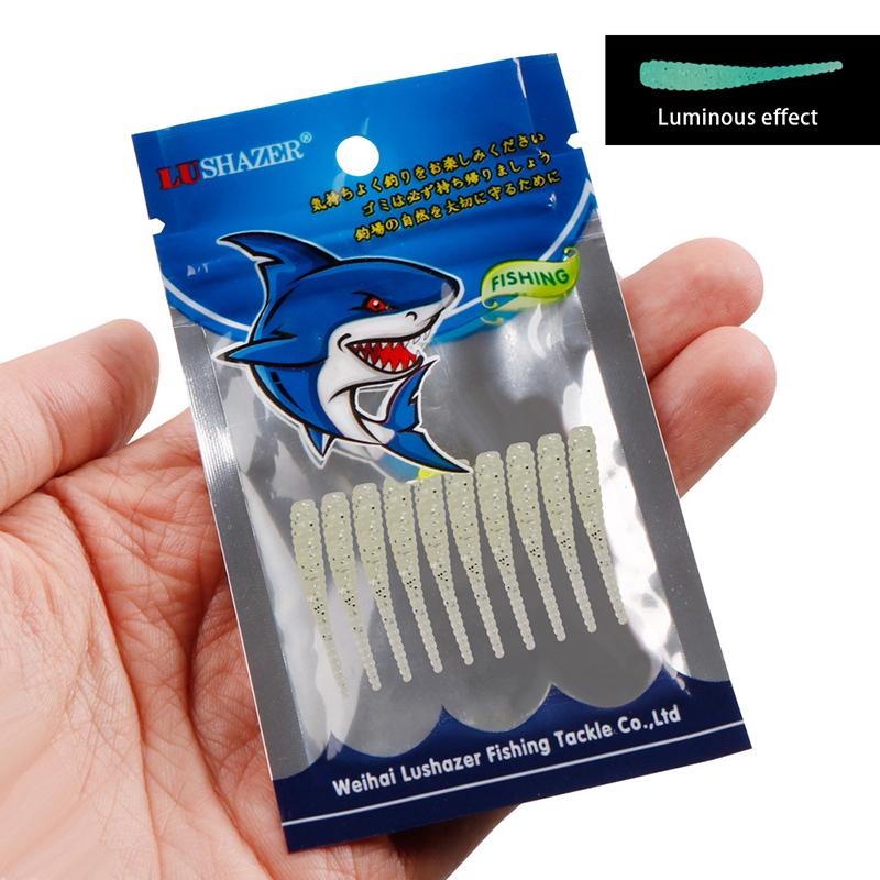 Product Introduction of 10pcs 35mm 0.3g Lua Root Fishing Soft Bait Threaded Soft Bait Mini Soft Worm Straight Tail Lua Fake Bait 20