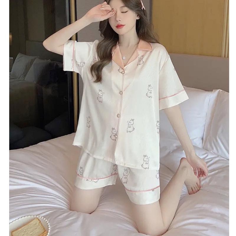 Bộ pijama cộc tay hoạ tiết dễ thương hàng Quảng Châu, bộ ngủ lụa xước cao cấp 2