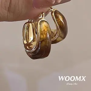 [Woomx] Anting-Anting Setengah Lingkaran Penggabungan Logam Dengan Teksur Amber A290