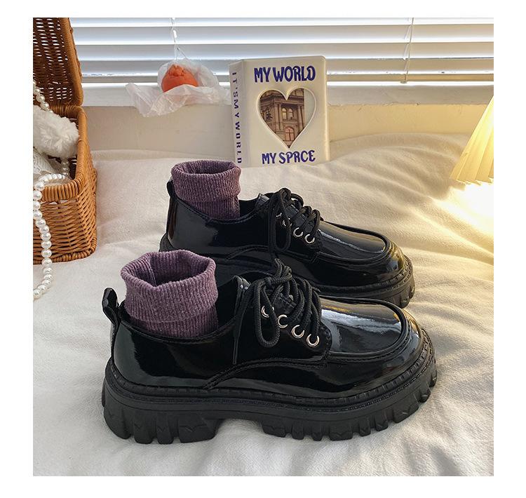 Product Introduction of British Style Leather Shoes Women's New Spring and Autumn Thick Bottom All-Match JK Pumps with Skirt Loafers Retro Black Tie 14