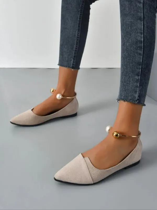 Women's Fashionable Faux Pearl Decorated Pointed Toe Flats, Elegant Ankle Strap Flats for Party, Daily Clothing Decor, Trendy All-match Shoes for Women & Girls 5