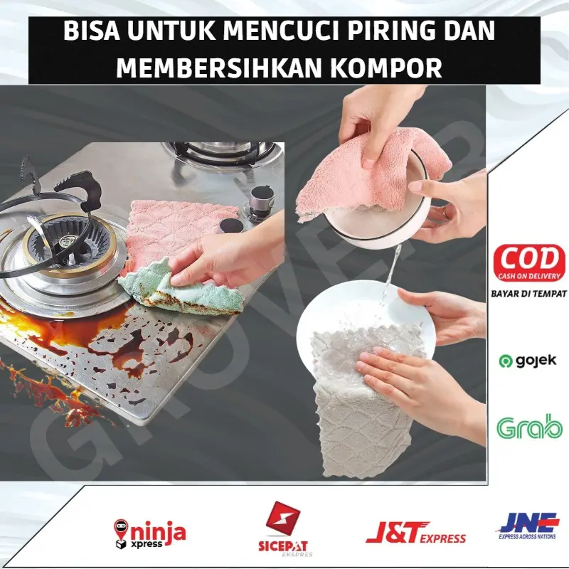 Kain Lap Anti Minyak Microfiber Serbet Dapur Bahan Coral Fleece Micro Fiber 2 Sisi Serbaguna Serap Air Anti Bau Daya Serap Super Lap Bersih Kotor Lap Cuci Piring Meja Kompor Lantai 6