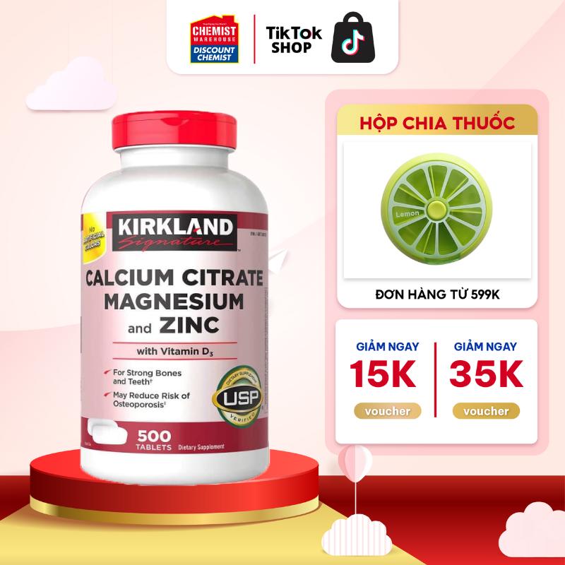 Viên uống bổ sung canxi, magie, zinc cho người lớn Kirkland Signature Calcium Citrate Magnesium And Zinc 500mg 500 viên