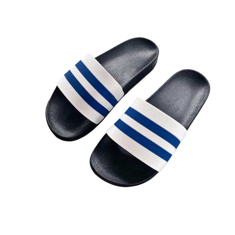 dép nam quai ngang 2 sọc kẻ xanh, đen ĐẾ CẢI TIẾN  kiểu dáng thể thao Slipper Đế Bằng DéP Cao Su Nhung Mùa đông Dép Lê