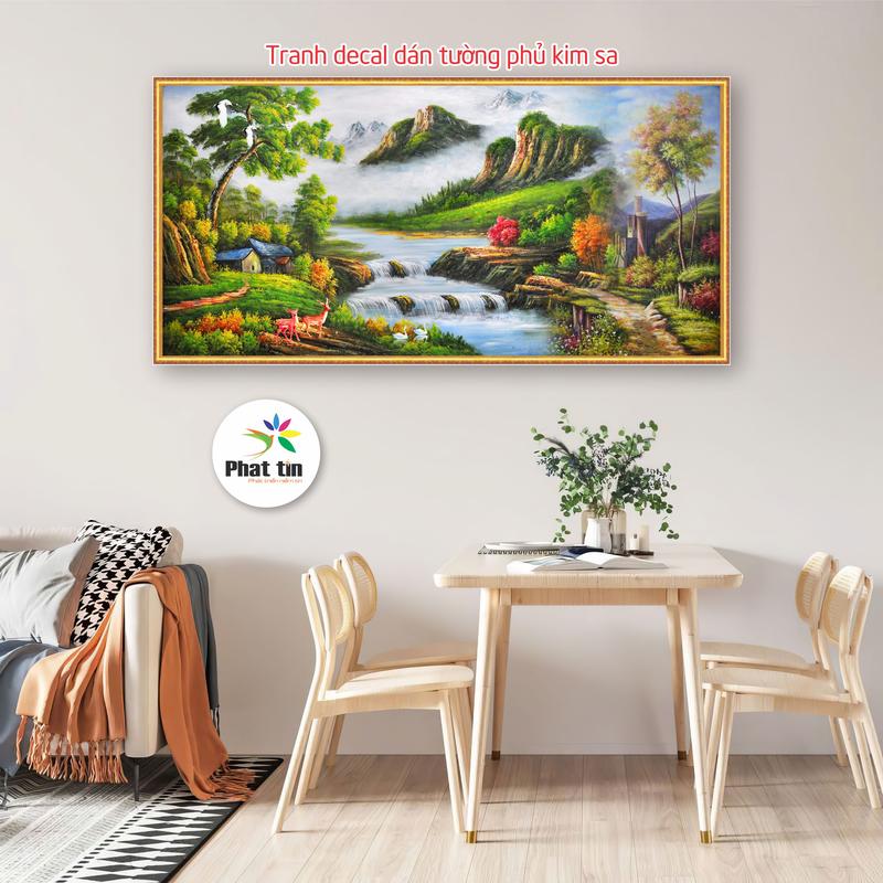 Tranh phong cảnh đồng quê, núi non, tranh  dán tường phủ kim sa nhiều chủ dề trang trí phòng khách, decor ngày tết hiện đại, phòng ngủ, tiệm spa, góc live streams, phòng trọ, trang trí tường. Treo Tường Decor Tường Decal