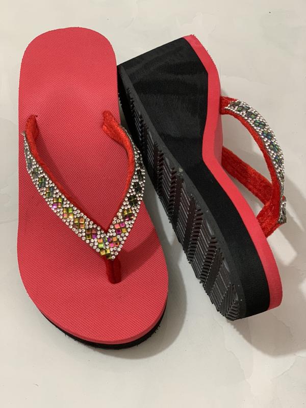 Dép kẹp nữ đính cườm cao 7 phân S33 Cao Su DéP