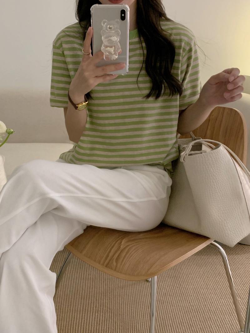 Product Introduction of Áo Thun Vai Ngắn Tay, Màu hồng Hoa Sen, Dành Cho Nữ, Phong Cách Cổ Điển Mỹ, Áo Thun Kẻ Sọc, Dáng Rộng Vừa Vặn, Bó Sát, Áo Pháp, Thích Hợp Cho Mùa Hè, Topj Cổ Tròn cruehawt flannel cruehawt flannel, Women 25