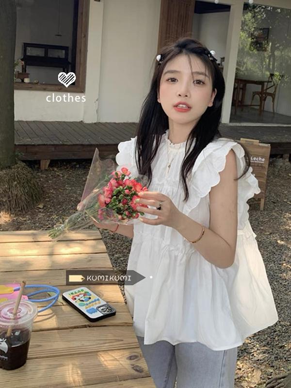 Áo sơ mi trắng sát nách phối bèo babydoll phong cách hàn quốc M15 Top Nữ