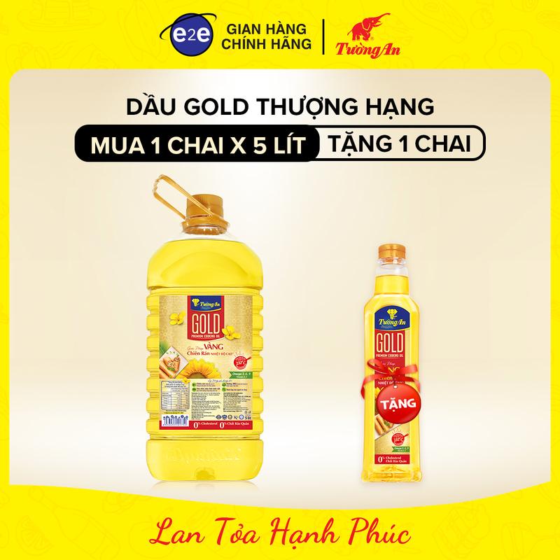 Tường An Gold Dầu Ăn Chiên Rán Nhiệt Độ Cao Chai 5L TẶNG Dầu Ăn Tường An Gold 1L - Dùng Cho Cả Gia Đình | E2E Thực Phẩm Đồ Uống | Kido Group