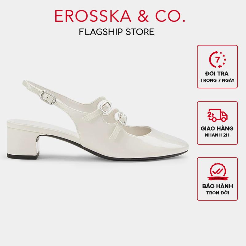 [Live 8-8] Erosska - Giày cao gót Mary Jane mũi tròn quai phối khoá cao 4cm - EL049