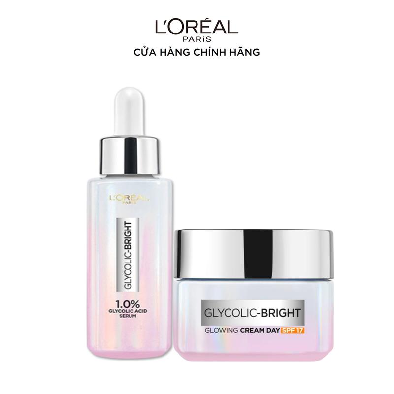 LOREAL x Hannah - Bộ chăm sóc hỗ trợ dưỡng sáng da mờ thâm nám Serum Glycolic melasyl 8% 30ml & Kem ngày Glycolic Bright L'Oreal Paris 50ml