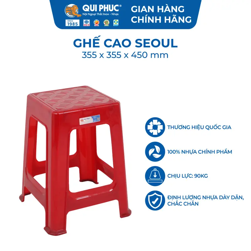 Combo 4 Ghế Nhựa Cao Seoul - Chính Hãng Qui Phúc -  Nhựa Chính Phẩm Bền Màu, Chịu Lực Đến 90Kg 8