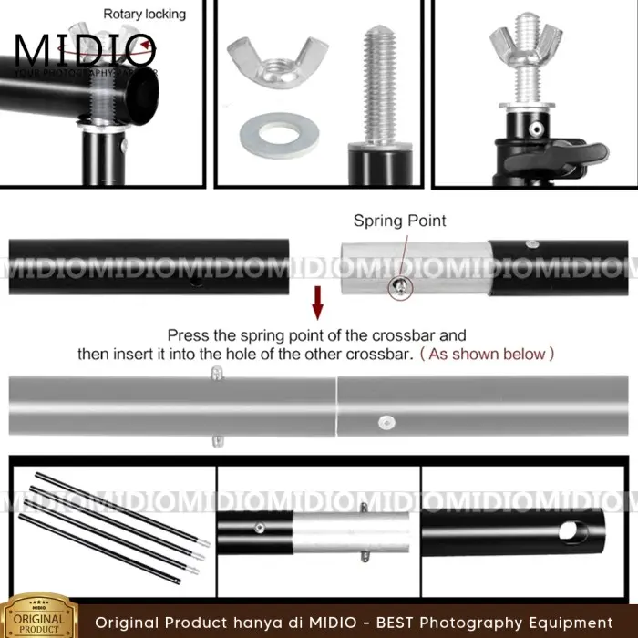 Background Stand Portable Midio 3M + Tas & 6 Penjepit 3.5 inch untuk Studio Foto & Backdrop 2