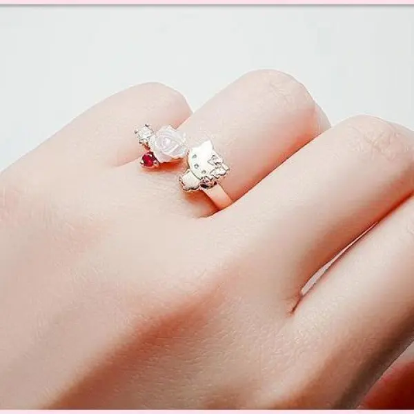 Nhẫn Hoạt Hình Hello Kitty, Nhẫn Cô Gái Hoa Hồng 4