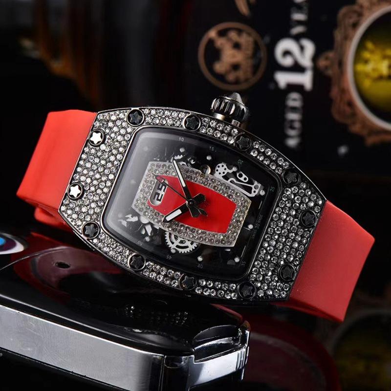 Đồng Hồ Thạch Anh Nữ, Thời Trang Doanh Nhân, Kim Cương, Đồng Hồ Trụ Rượu Vang Môi Đỏ Women Watch 7