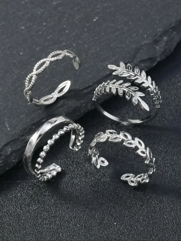 Punk Style Leaf Design Cuff Ring, Adjustable Open Ring, Fashion Accessories for Women & Men, Trendy All-match & Exquisite Jewelry for Birthday Gift 3