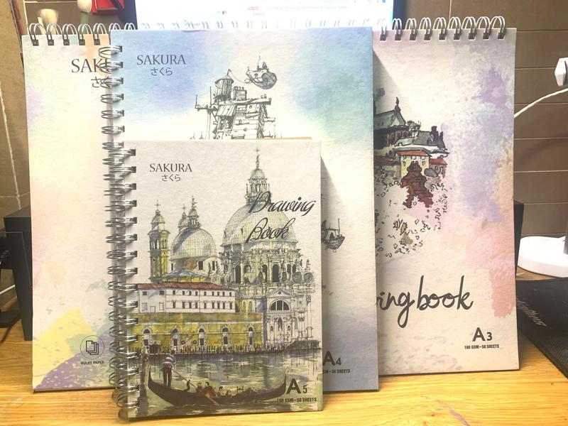 Sổ vẽ A3/A4/A5 sakura, sketch book định lượng 160gms 50 tờ - Mẫu ngẫu nhiên