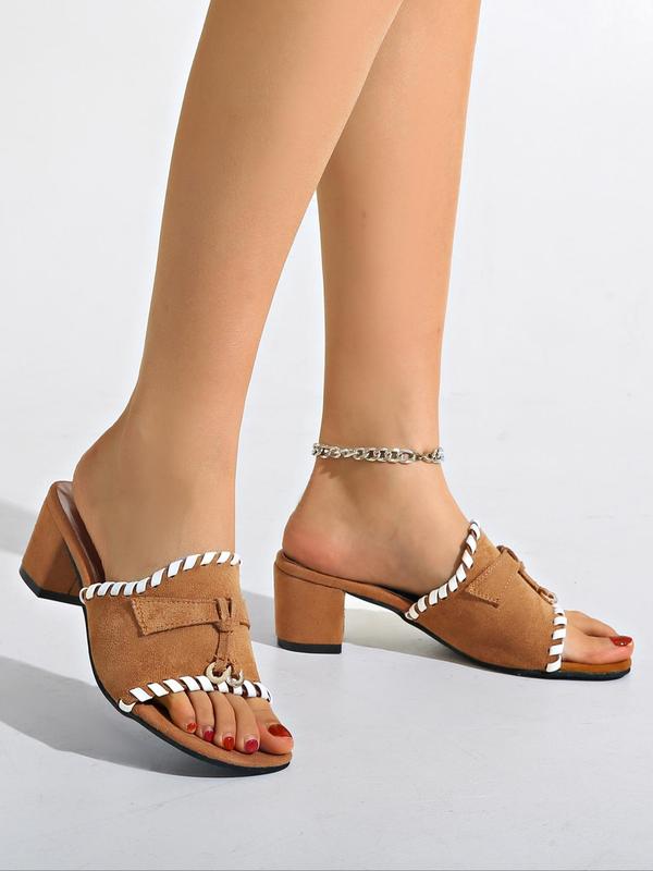 Women's Fashionable Patchwork Design Heeled Sandals, Casual Versatile Thick Heel Sandals for Daily Wear, Summer Graduation High Heels Sandals, Vacation Shoes 1