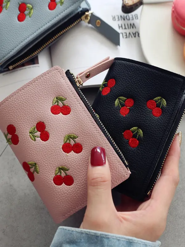 Women's Cute Cherry Embroidered Short Wallet, Trendy Elegant Bifold Wallet, Chic All-match Card Holder for Daily Life, Everyday Purse for Women & Girls, Wallets for Women, Unique Gifts for Women 5