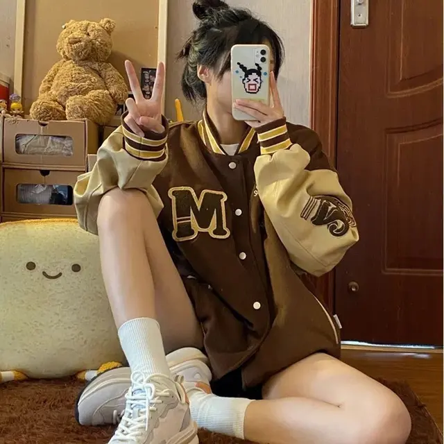Jaket olahraga Vintage wanita Big Size S M L XL XXL XXXL XXXXL XXXXXL XXXXXXL, jaket bisbol bordir ukuran besar gaya Korea pakaian jalanan mantel Bomber estetika pasangan Kampus musim gugur Nyaman