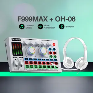 Bonkyo F999MAX+OH06/SY490 Headset SoundCard Bluetooth Kompatibel Pengurangan Kebisingan Audio Kartu Laptop Metal Sound Card COD dengan 16 Efek Suara & Chip Hibrida Pengurangan Kebisingan Cerdas