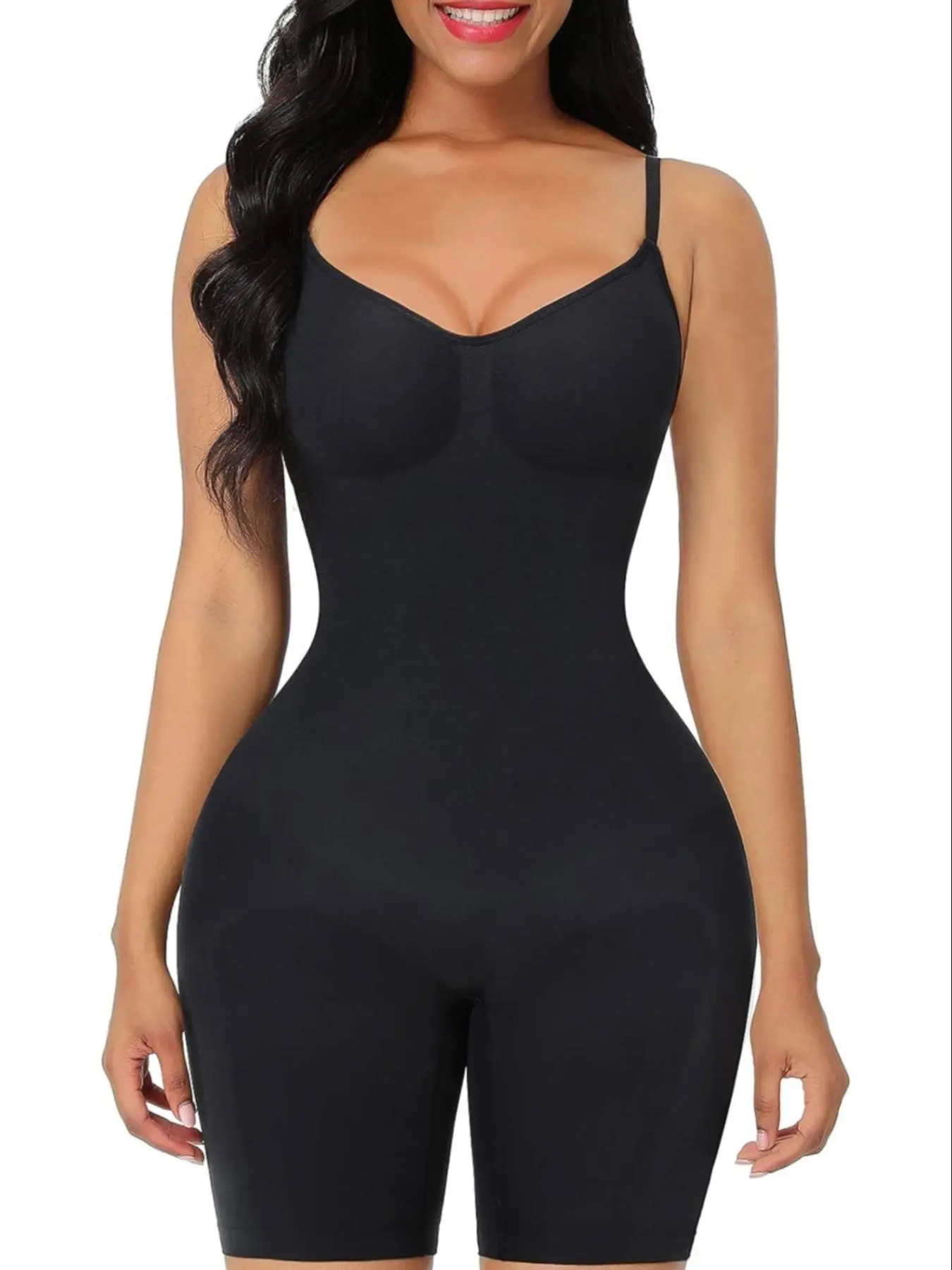 Women's Plain Adjustable Strap Minimalist Shapewear Romper, Comfort Casual Galentine Day Style Tummy Control Basic Shapewear For Postpartum Recovery Weight Loss Fitness Womenswear, Ladies Shapewear