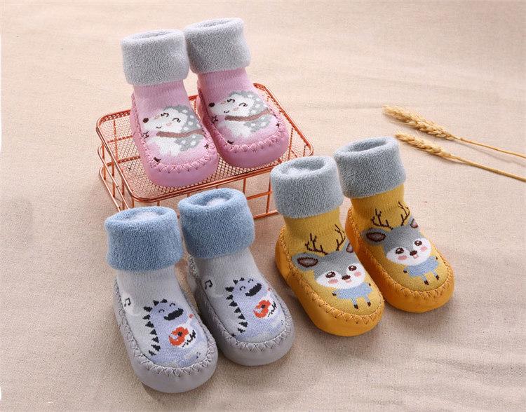Product Introduction of Baby Rubber Shoes Toddlers Infant Sock Cartoon Animal Pattern Anti-slip Warm Terry Winter Baby Shoes 6 Months To 3 Years Old 4