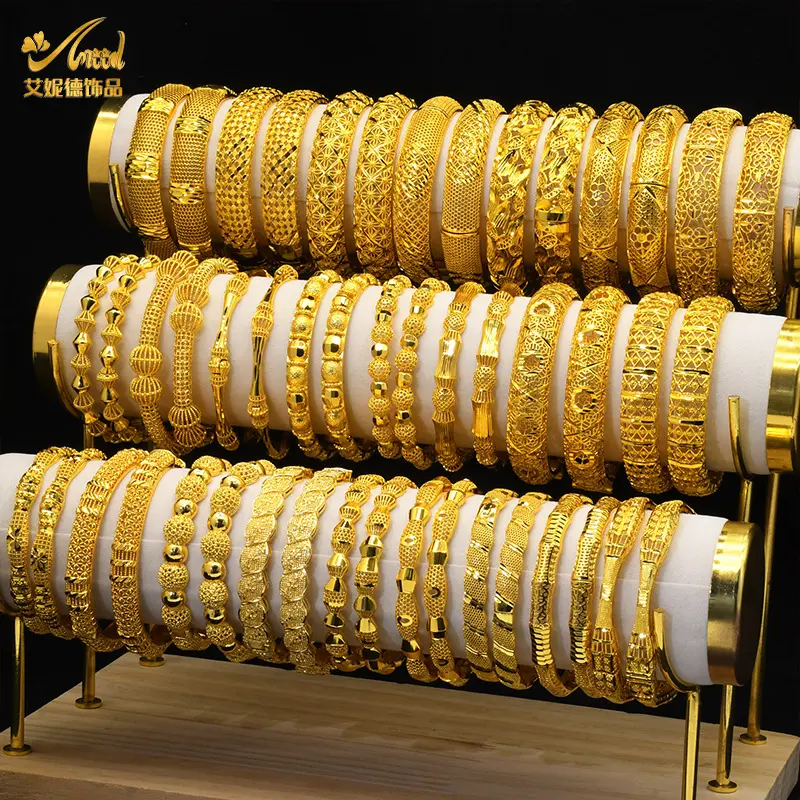 Vòng Lắc Tay Mạ Vàng, Dành Cho Nữ, Mạ Vàng 24K, Thiết Kế Chạm Khắc Rỗng Vòng Tay Cô Dâu, Bán Chạy, Bán Buôn