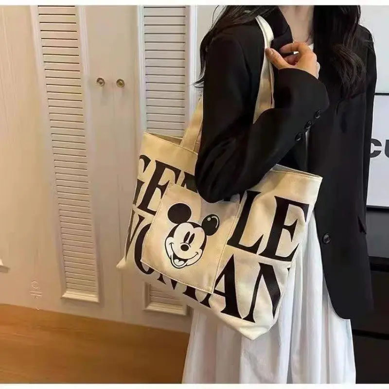Túi Tote Vải Bố, Sức Chứa Lớn, Thiết Kế Mickey & Phụ Nữ Nhẹ Nhàng, Hàng Mới Về Năm 2024, Túi Tote Đeo Vai Thời Trang, Túi Mua Sắm Cầm Tay Thích Hợp Để Đi Chơi 4