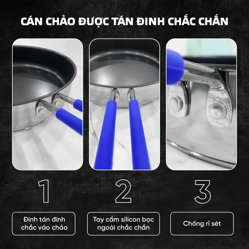 Chảo inox chống dính Goldsun đáy từ 3 lớp GPA1402 sử dụng trên mọi loại bếp 6