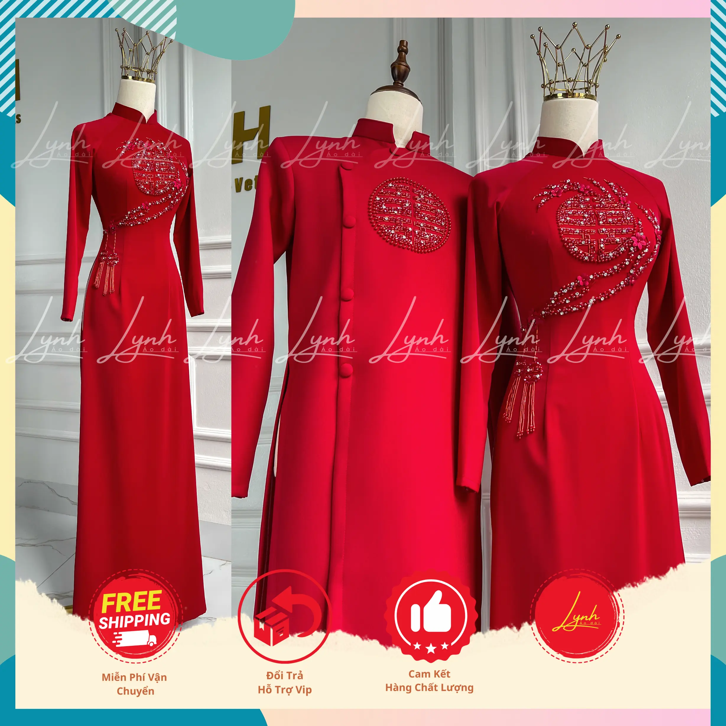 Áo dài cặp đỏ hot tua rua mùa cưới 2023 - Áo Dài Lynh Nữ Áo Cưới Váy Cưới Women Dress Voan Bo Chun Voan Bo Chun