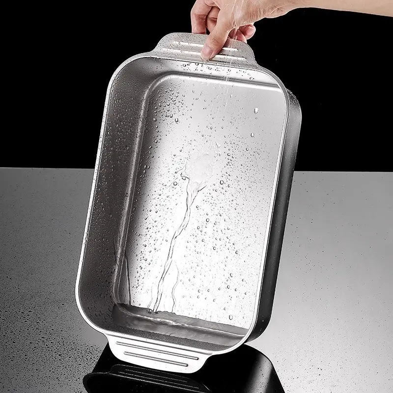 Khay Nấu Ăn Inox Sus410 Có Nắp Để Om cá, Nướng Bánh, Nấu Lẩu Đa Năng - Kích Thước 41cm x 24cm x 8cm 2