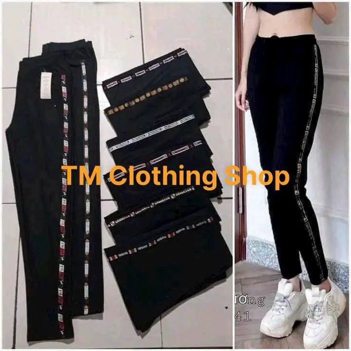 Combo 100k/ 3 quần dài ôm màu đen PHỐI VIỀN ( thun poly co giãn 4 chiều)  Nữ