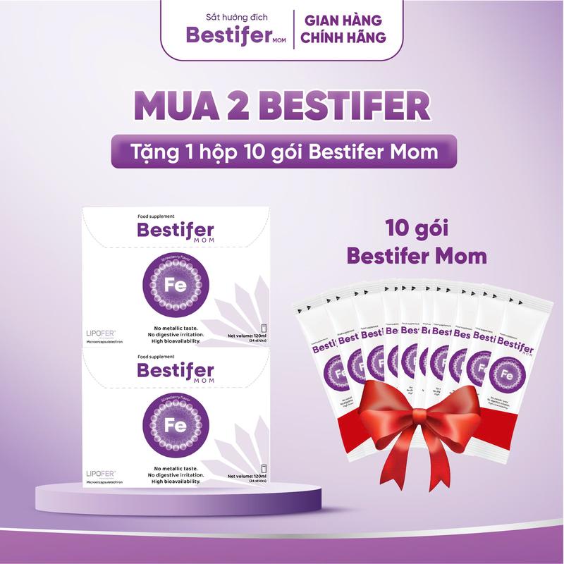 [Mua 2 Tặng 1-KTĐ] Sắt hướng đích Bestifer Hỗ trợ bổ sung sắt cho mẹ bầu, sau sinh [Nhập khẩu Châu Âu], Hộp 24 gói