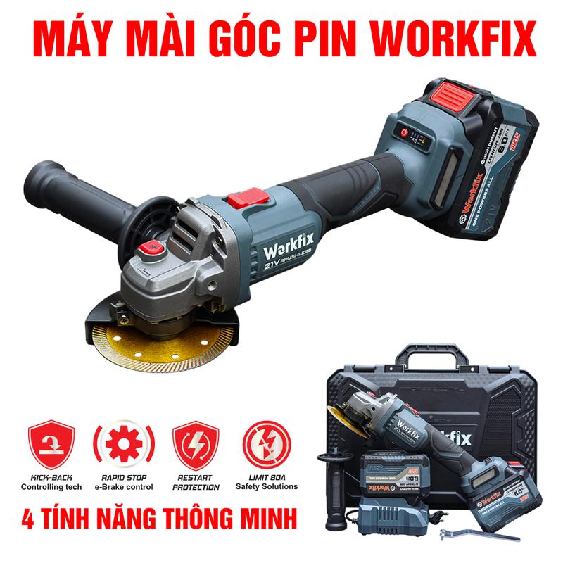 [Chống Lật Cổ Tay] Máy Mài 100mm Dùng Pin Workfix WF-AG100PRO Công Tắc Trượt Brushless Motor 2 Pin 15 Cell 21V/6Ah