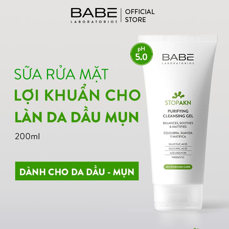 Sữa Rửa Mặt Cho Da Dầu Mụn BABÉ Stop Akn Purifying Cleansing Gel Làm Sạch Sâu, Hỗ Trợ Cải Thiện Mụn 200ml