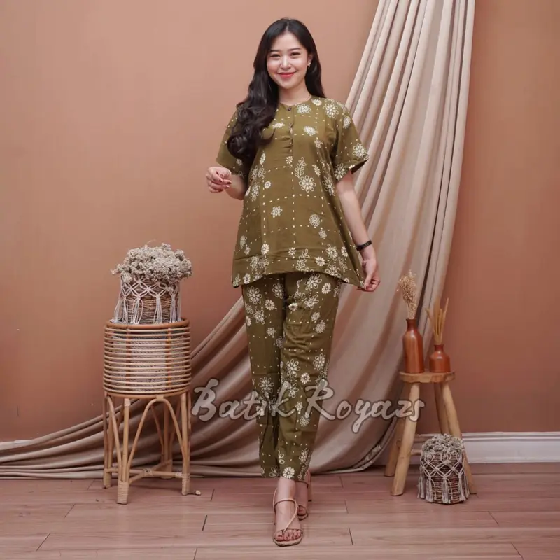 (Termurah Bisa Cod) SETELAN CP ONESET BUSUI KANCING DEPAN MOTIF TERBARU Baju Celana 2