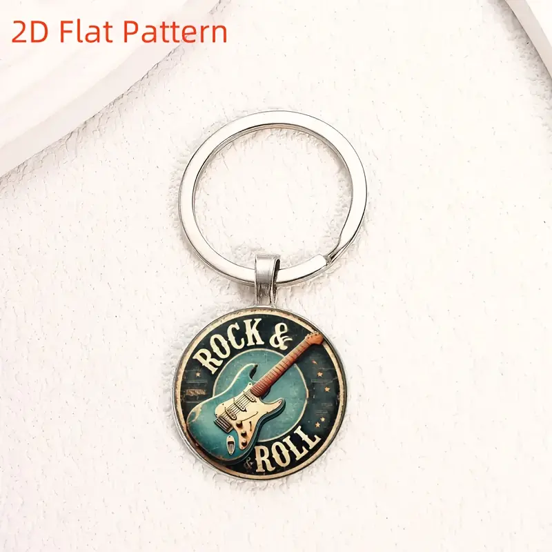 Vintage "Rock & Roll" Guitar Keychain - Zinc Alloy Pendant with Distressed Design, Perfect for Bags, Cars, Home Decor, and Gifts for Music Lovers on Holidays, Music Themed Decor | Stylish Keychain | Crafted Guitar Charm, Guitar Accessories 8