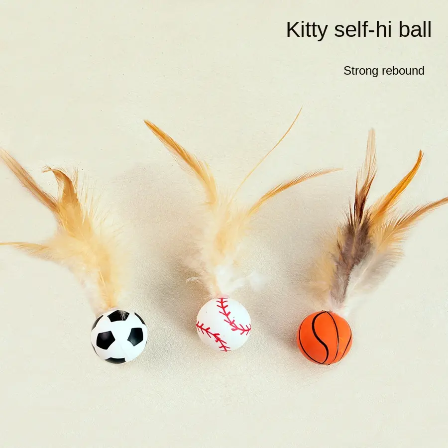 Cat Toy Elastic Ball Feather Teaser Wand Cat Chasing Interactive Pet Toy