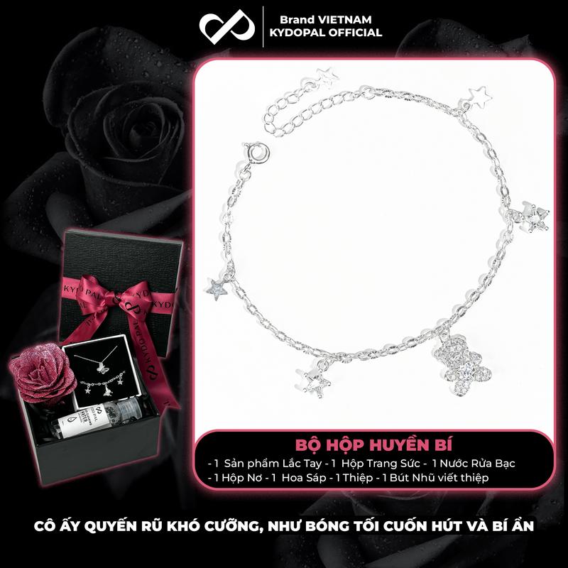 Lắc tay bạc nữ KYDOPAL dây hoa mix charm ngôi sao treo măt gấu đính đá xinh xắn trang sức 925 - PAL9C1L2