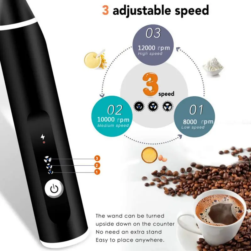 Alat Kocok Telur Elektrik Pengaduk Kopi Elektrik Cappuccino Maker Mini Electric Hand Mixer Pengocok Telur Pengaduk Telor / Milk Frother Mixer Kopi Dalgona Milkshake Pengocok Minuman Pengaduk Coffee Latte Kopi Susu Hot Chocolate Baterai Hitam 8