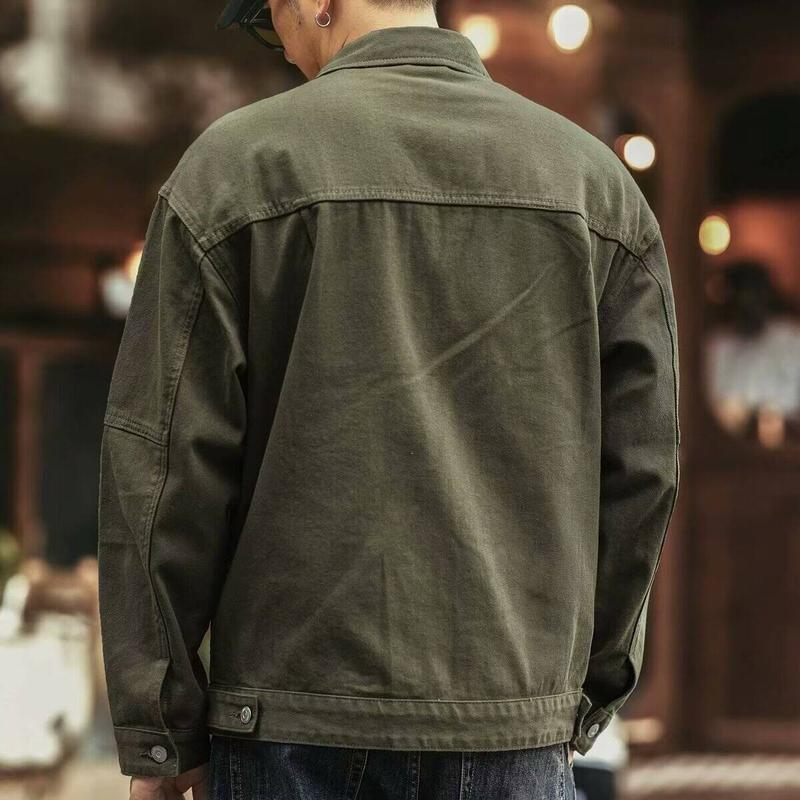 Product Introduction of American Retro Autumn Wear Denim Jacket Men Handsome Trendy Loose Tough Guy Safari Jacket Parka Big Pocket Jacket Tide polo  shirts windbreaker polo  shirts winter  jackets jacket  men light  blue straight  jacket 1