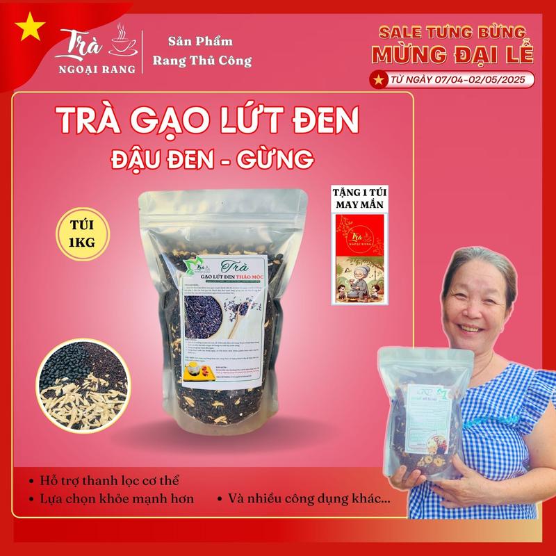 Trà Gạo Lứt Đen, Đậu Đen Xanh Lòng, Gừng Vị Nguyên Bản Rang Tay (Túi 1Kg) Trà Ngoại Rang Nước Trà Tea Chè