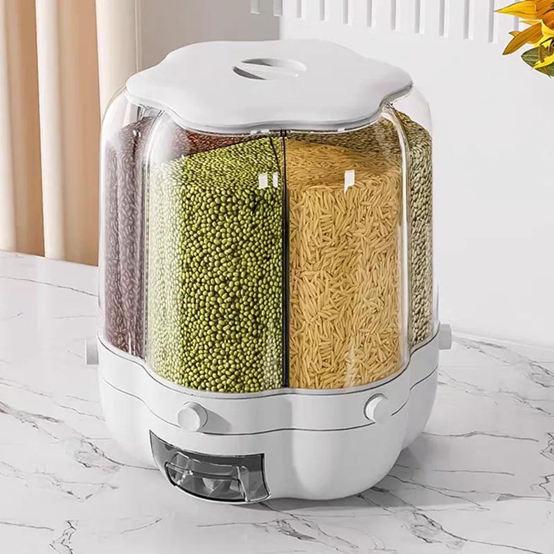 Rotating Food Storage Containers Rice Distributor Transparen - TikTok Shop
