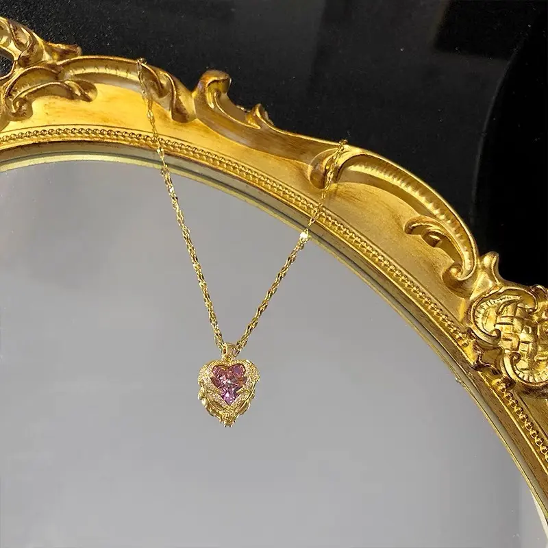 45.Kalung Titanium Wanita Model Love Ungu Anti Luntur Dan Anti Karat Simpel Elegan Korean Style Aksesoris Perempuan Harian Mewah Perhiasan Cewek Korea Terbaru choker rose gold 6