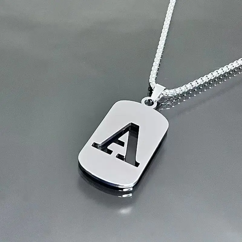 Fashion 70cm Long Chain Letter A-Z Initial Stainless Steel Necklaces for Women Men Tag Pendant Clavicle Choker Simple Trendy Jewelry Gift