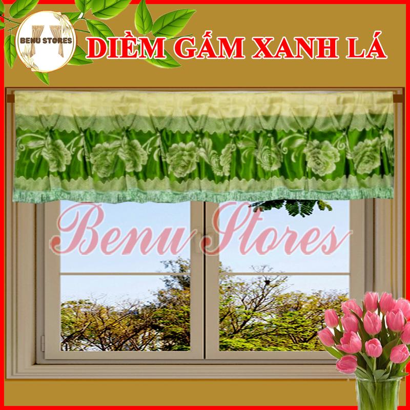  Rèm cửa sổ rèm trang trí BENU STORES cao 4 tất chất liệu gấm xanh lá văn nổi màu hồng sang trọng đẹp mắt remcua 